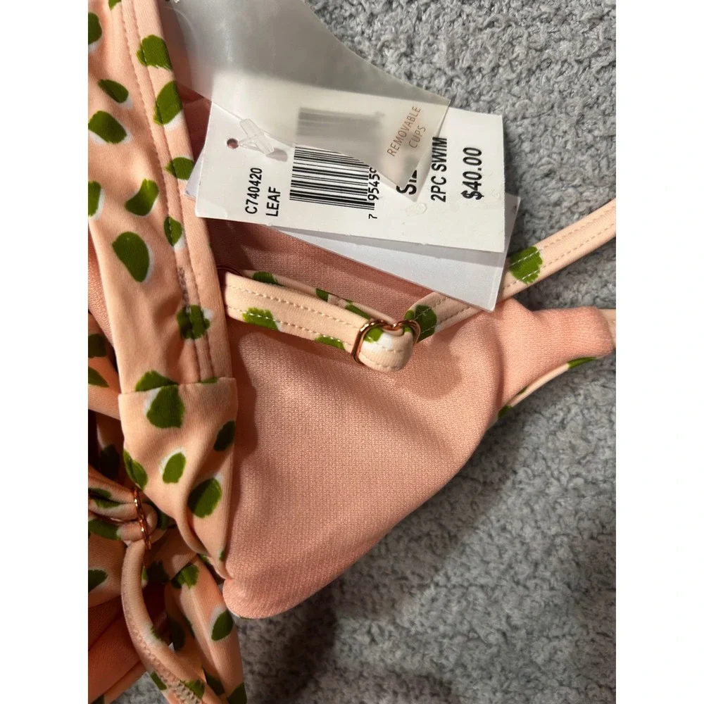 Raisins Girls Bikini Set High Waist Size 10 Green Peach Tropical Boho Swimwear